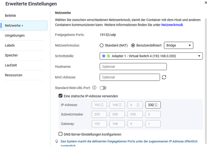 Netzwerk Screenshot Container