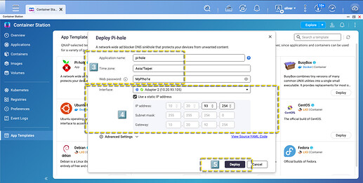 Atur nama, password, dan alamat IP