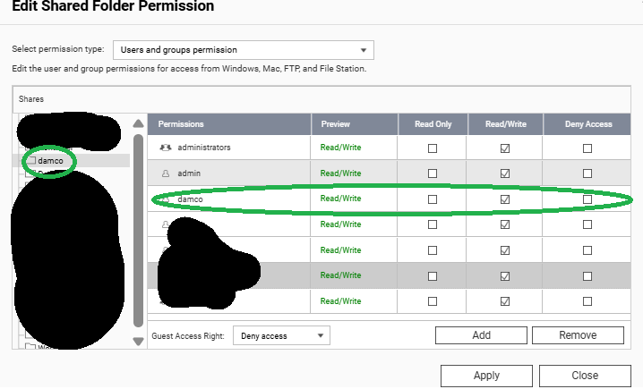 Shared folder permission